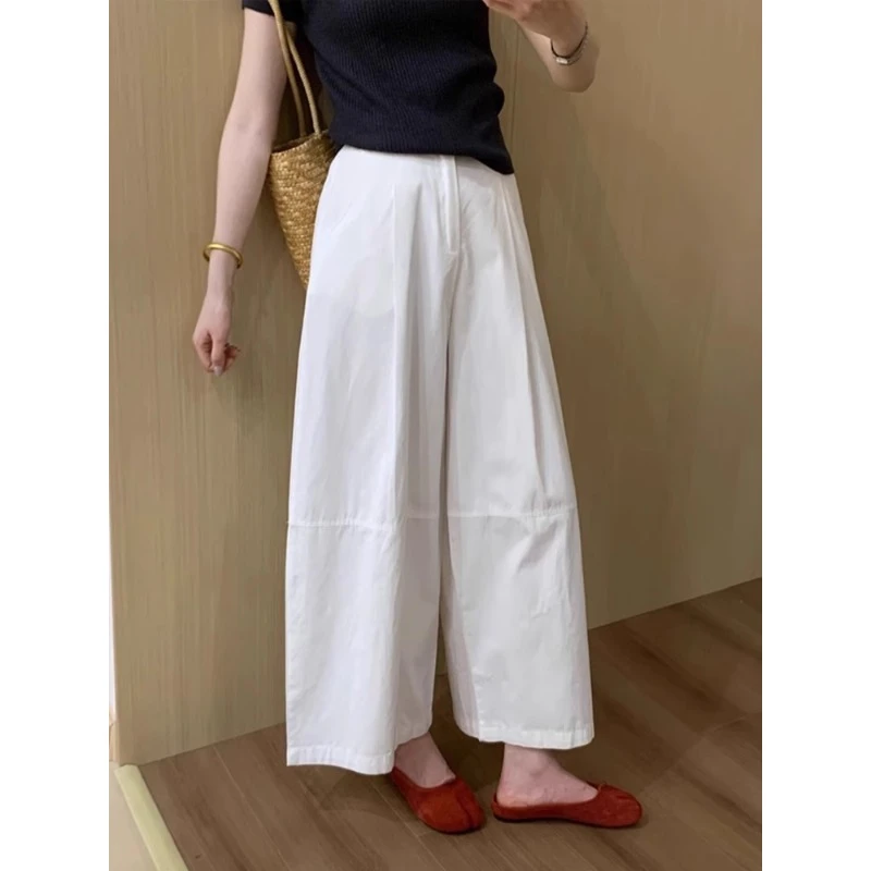 休闲大码高腰阔腿裤女夏季新款直筒裤宽松遮肉显瘦垂感九分裤