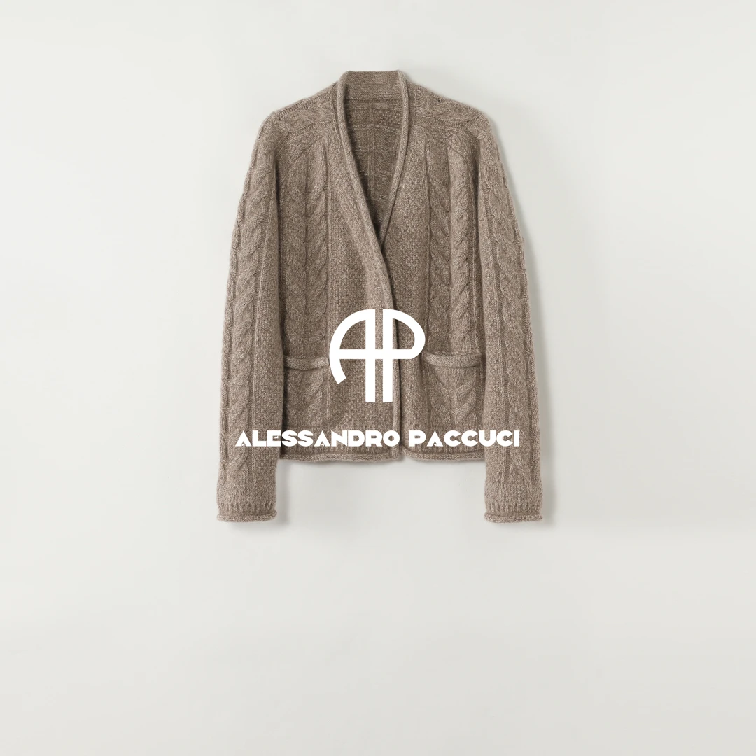 AP洛哥53230SK【绒王】羊绒+桑蚕丝绞花复古开衫时尚百搭针织衫