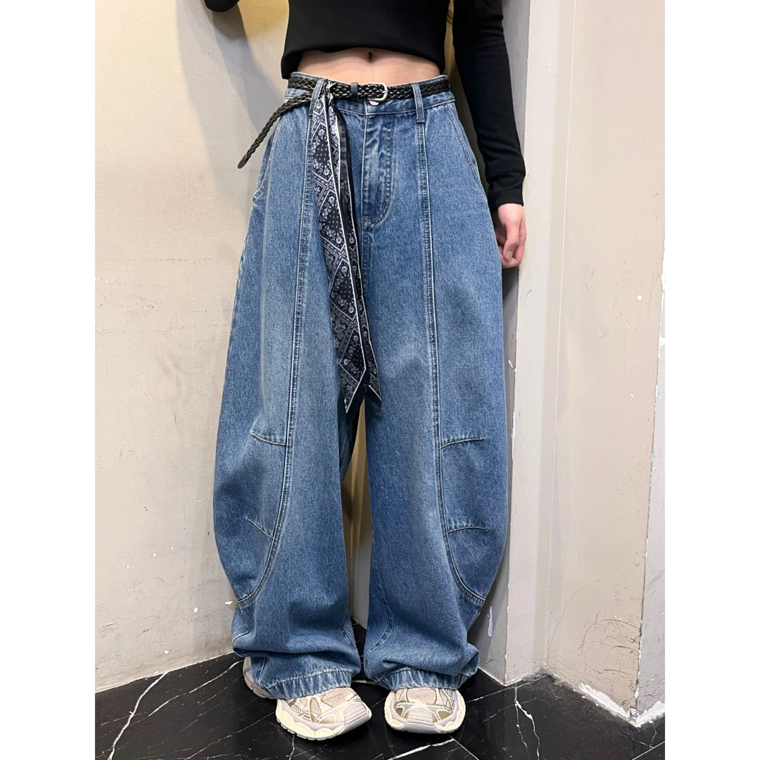 范范与凡凡【松弛垮垮裤】2025早秋弯刀牛仔裤辣妹街头廓形拖地裤
