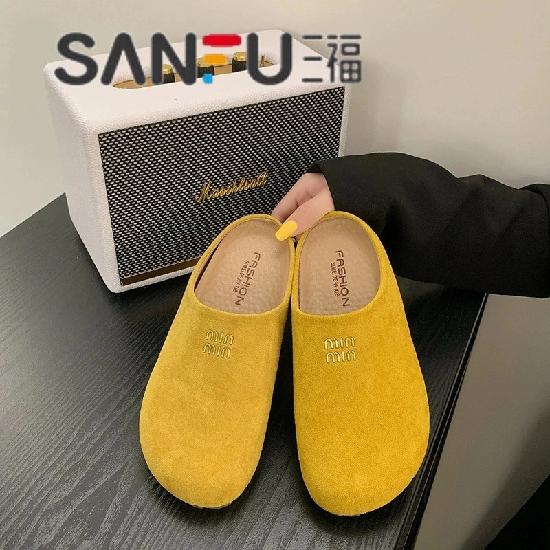 三福厚底勃肯包头半拖鞋女外穿2025年新款百搭春秋内增高博肯鞋女