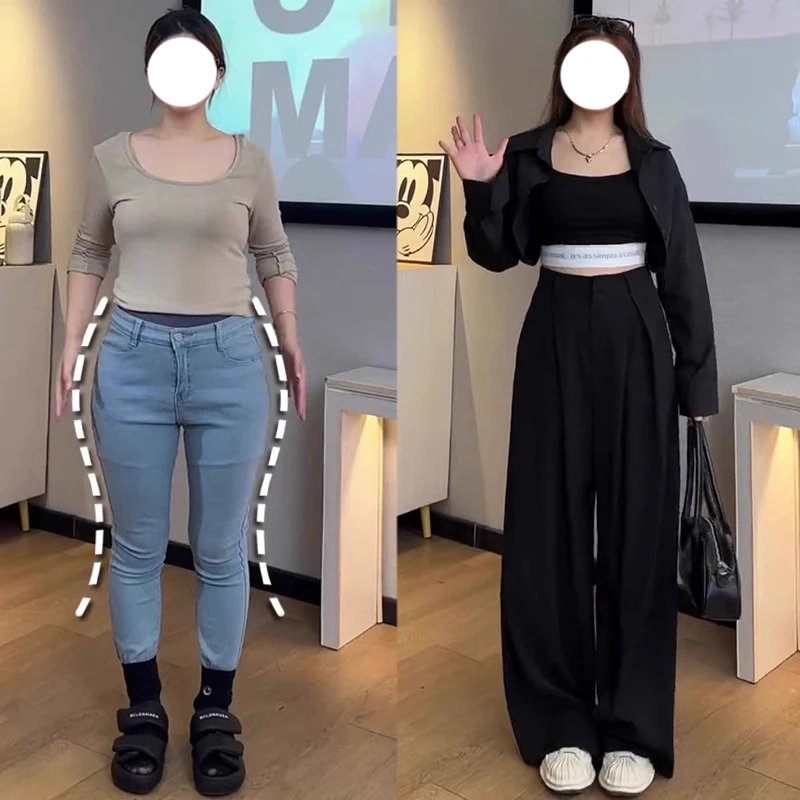 大码梨型身材黑色西装裤女新款胖妹妹mm高腰宽松显瘦休闲阔腿裤子