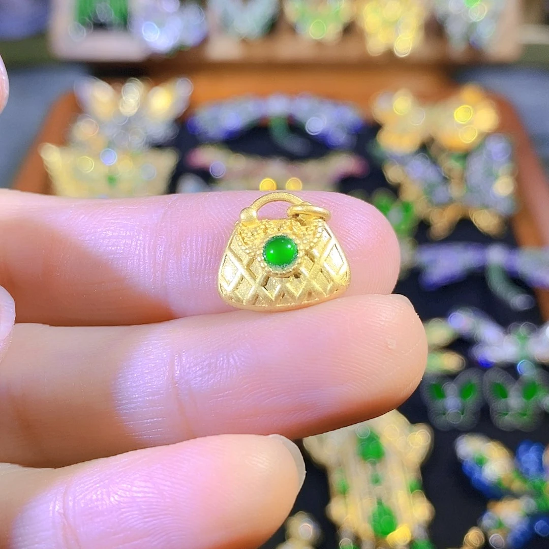 吊坠(不含链)银S925镶嵌翡翠