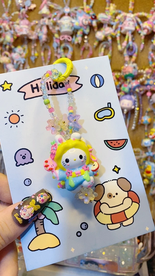 DIY手绘KT猫手机链.黄头发款短款创意手作。