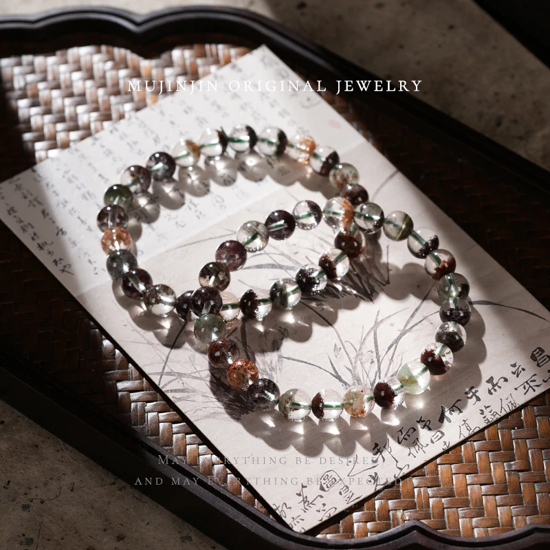 【木槿槿】天然四季幽灵约8m水晶手串女款时尚手链ZW1460多样性发一