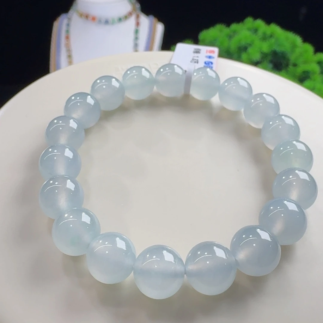 1***b翡翠未镶嵌手链冰胶淡蓝底单圈卡10mm