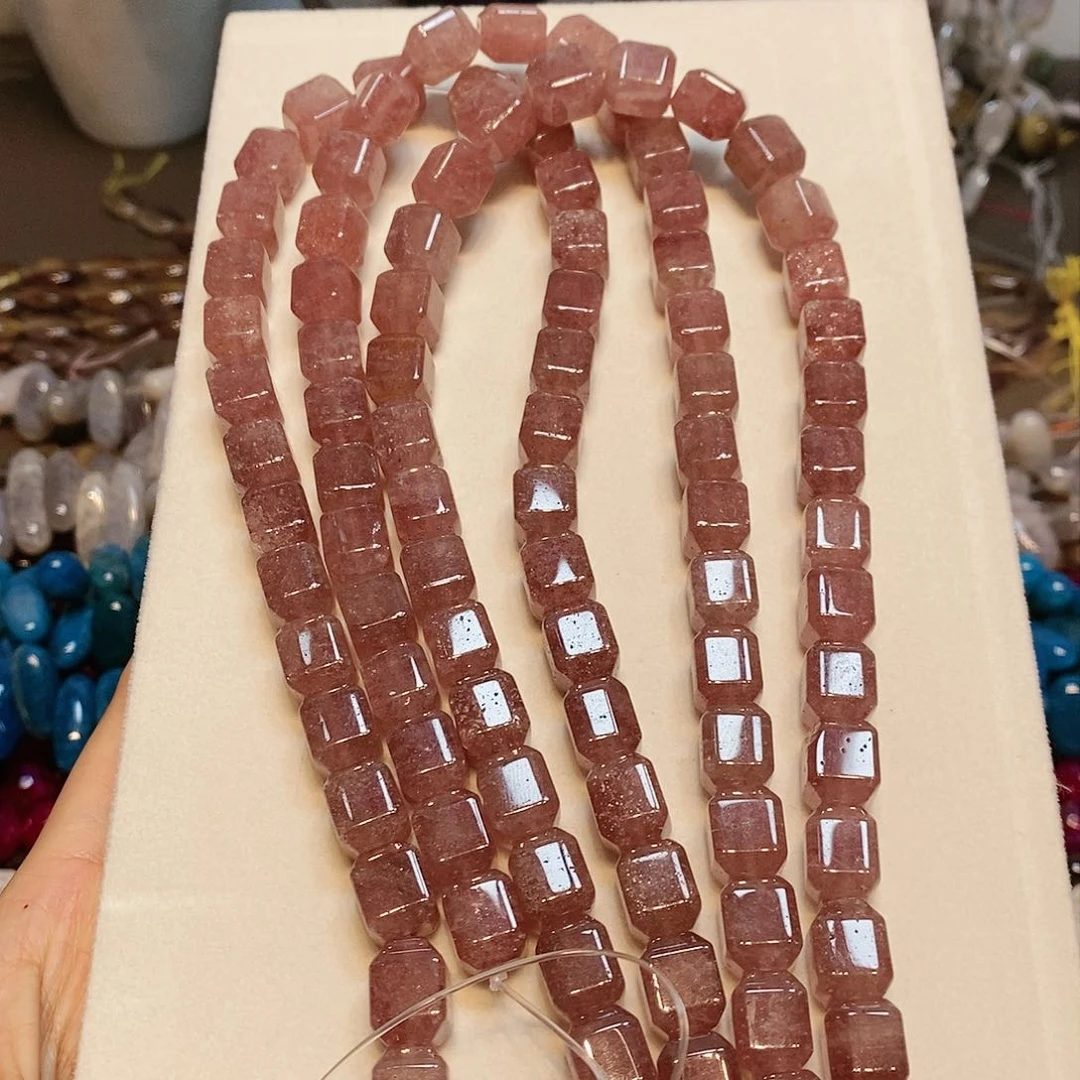玛瑙/玉髓散珠天然草莓晶方糖11mm一条