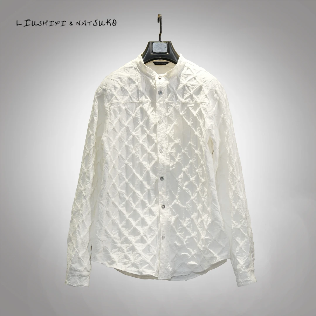 男士个性白色格子衬衫