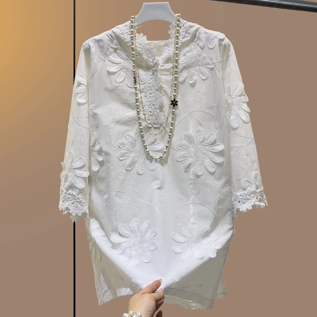 大码女装胖妹妹连帽提花气质显瘦衬衫