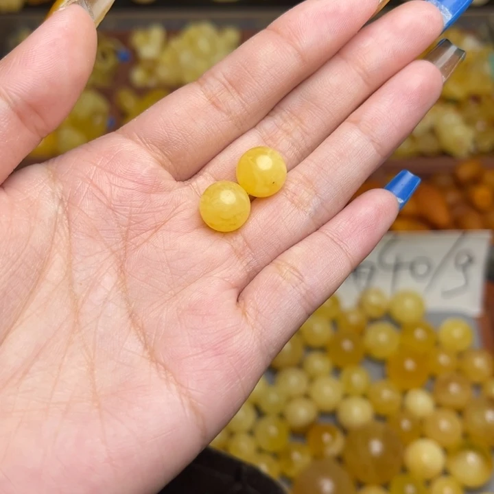 蜜蜡未镶嵌珠宝奇石162-瑕疵放漏圆珠一对