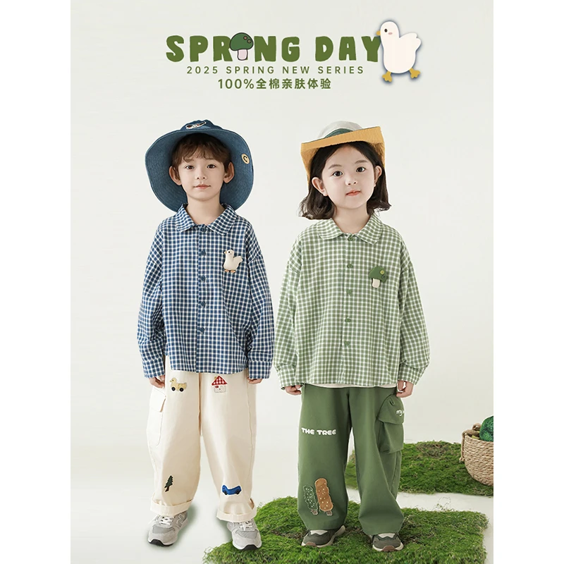 【清】YOEHYAUL/幼悠【清新文艺】春叁波女童宝宝格子玩偶衬衫 N5999