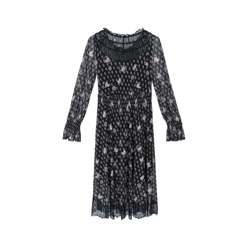 【她翼】春季连衣裙蕾丝碎花显瘦气质轻奢时尚黑色提花AA0343333141