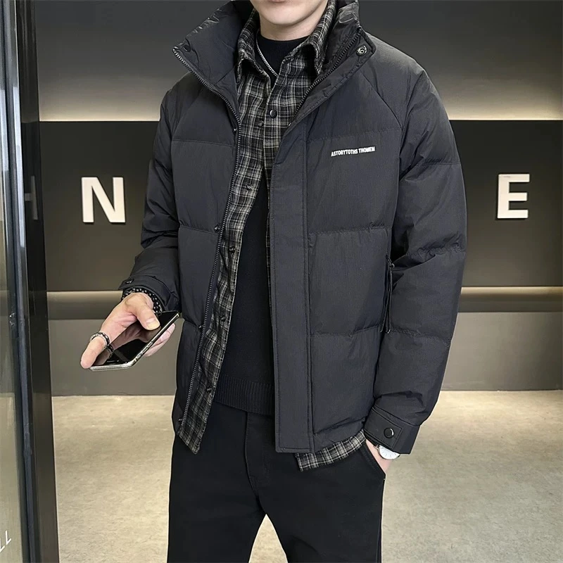 【纹理格假两件羽绒服】冬季新款立领纯色时尚加厚外套-6689