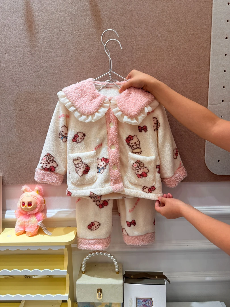 2025KT猫甜美女童家居服保暖卡通女家居服套装女宝宝宝秋冬季甜美