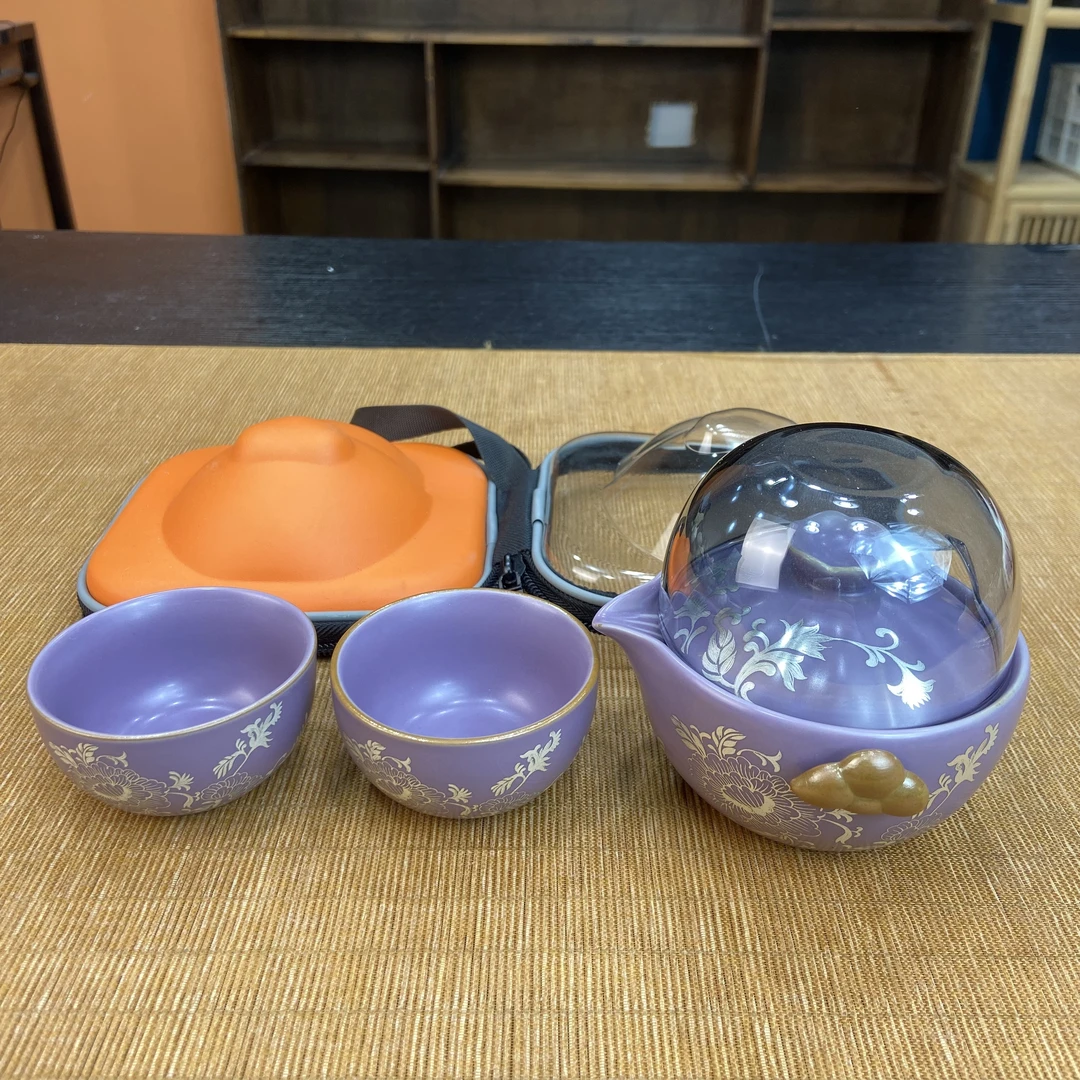 G036-蓝色牡丹旅行茶具