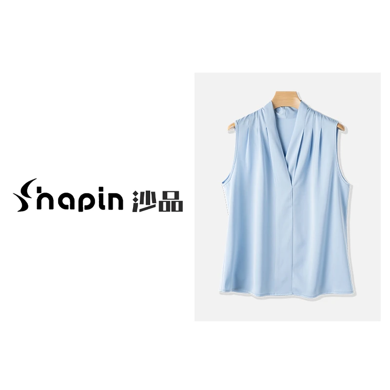 气质款V领无袖叠穿内搭衬衣高级感垂坠别致上衣女ZX2407