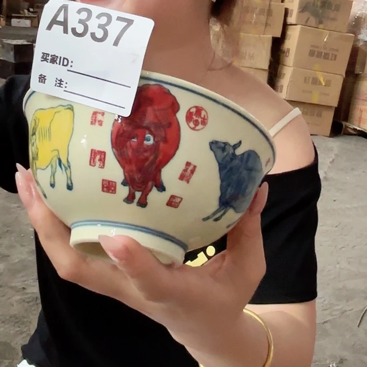 摆件景德镇高温陶瓷A337五牛
