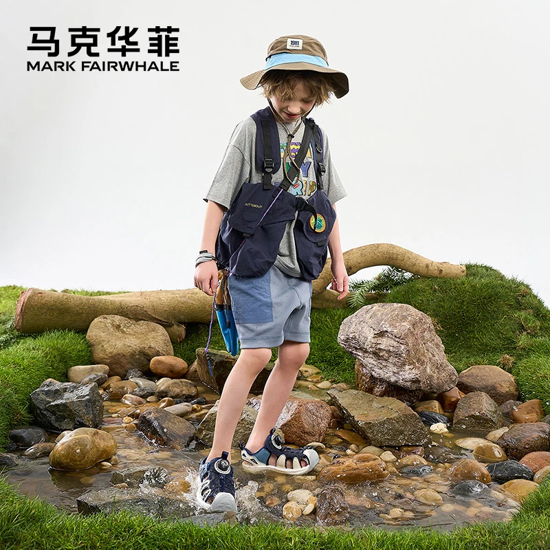 马克华菲鞋子休闲凉鞋极简男童夏季百搭轻便童鞋软底魔术贴沙滩鞋