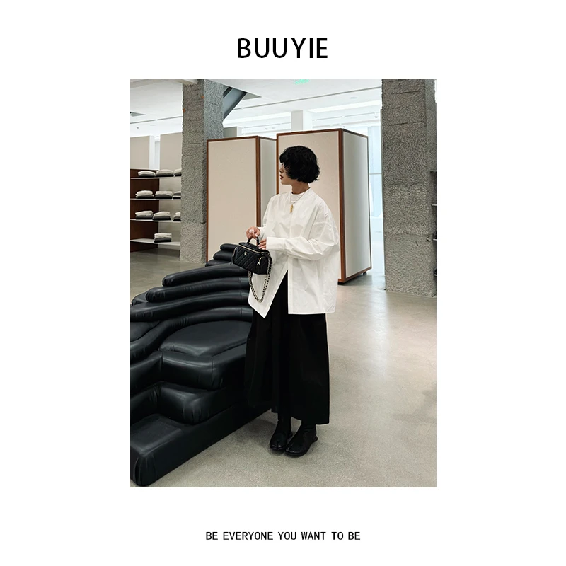 BUUYIE 25SS【叙白】小众休闲百搭纯色立领廓形衬衣 250217