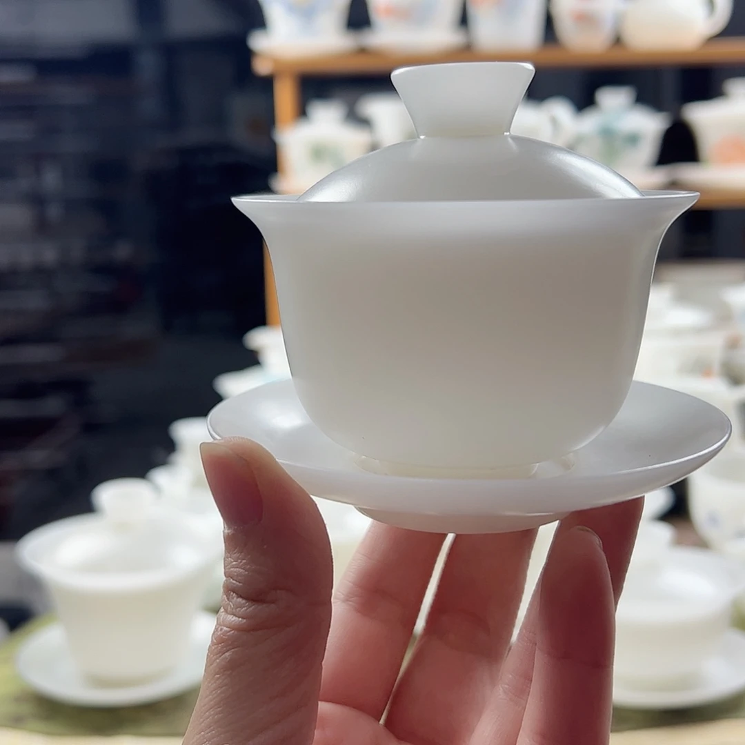 素烧璞玉元宝盖碗满容150ml盖下120ml