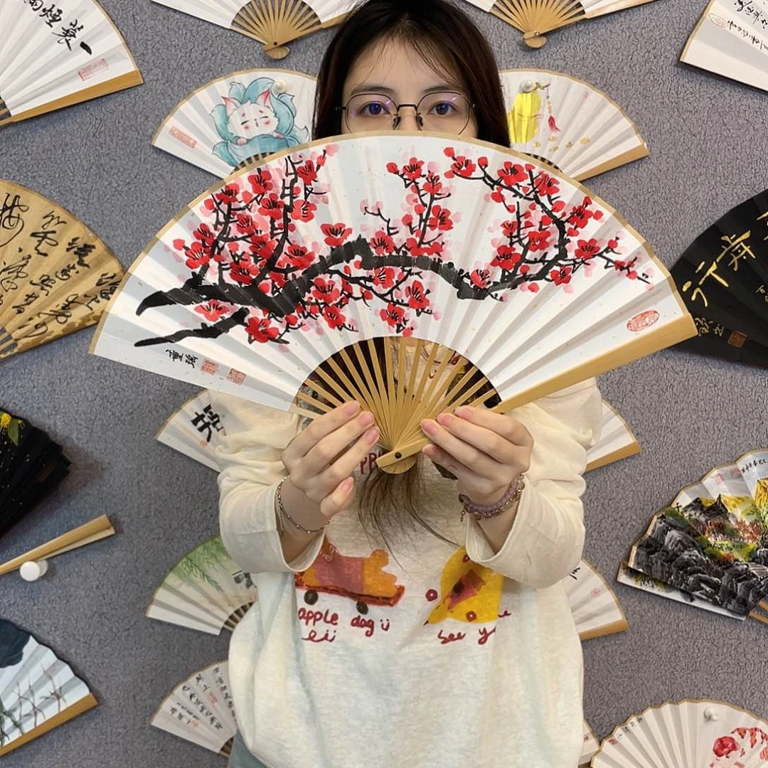 国画8寸玉竹-纯手绘-文玩扇骨（默认粘好）