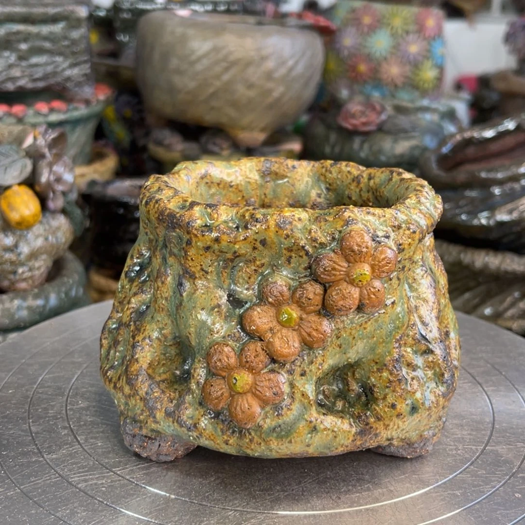 红陶粗砂陶手工花盆