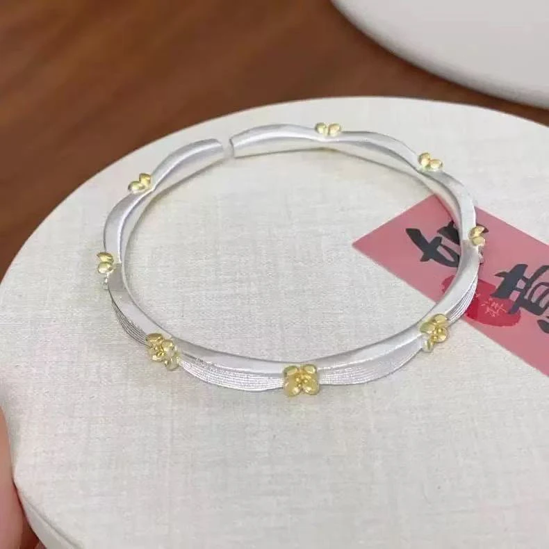 足银手镯 SZ126—描金月桂花手环 银色饰品 无礼盒