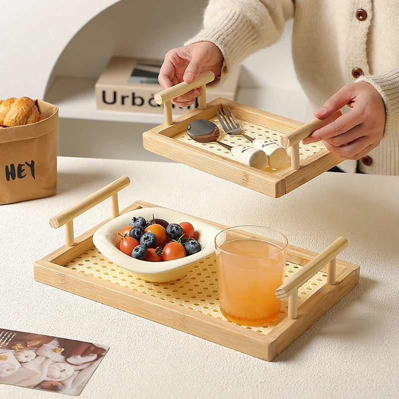 中古风托盘木质高颜值点心盘长方形盘子家用餐桌收纳盘创意水果篮
