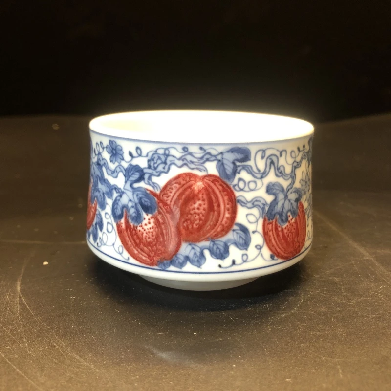1.3a/n100320/01234/青花釉里红西瓜马蹄杯/口径7.2/高5/90cc