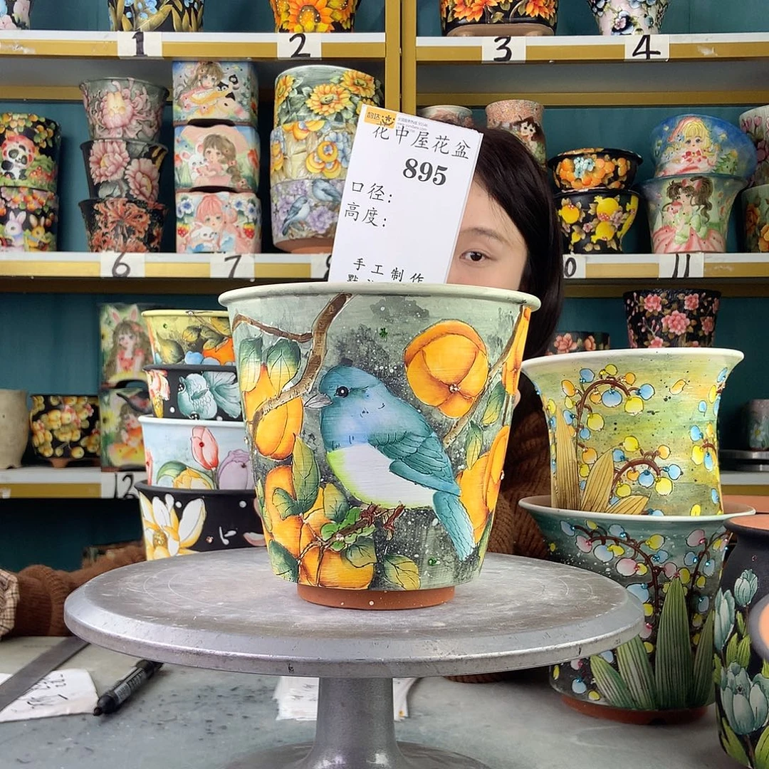 梁***仙陶景德镇手工花盆895