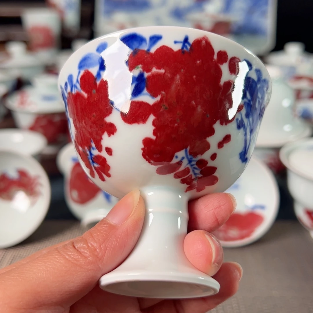 杯原矿青花釉里红瓷器