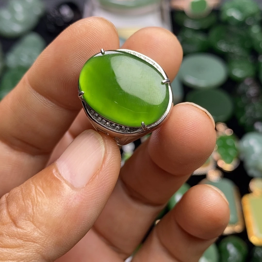 和田玉（碧玉）戒指银S925镶嵌