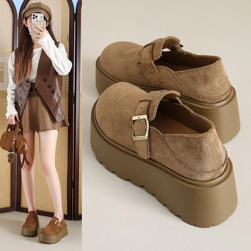 一脚蹬厚底勃肯鞋女2025秋季新款小个子增高乐福鞋气质百搭单鞋女