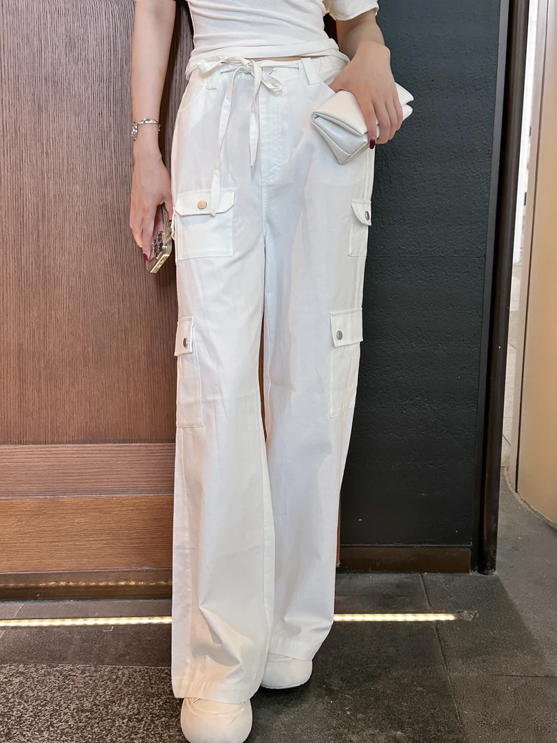 GABBY 美式白色宽松垂感多口袋工装裤女L1541