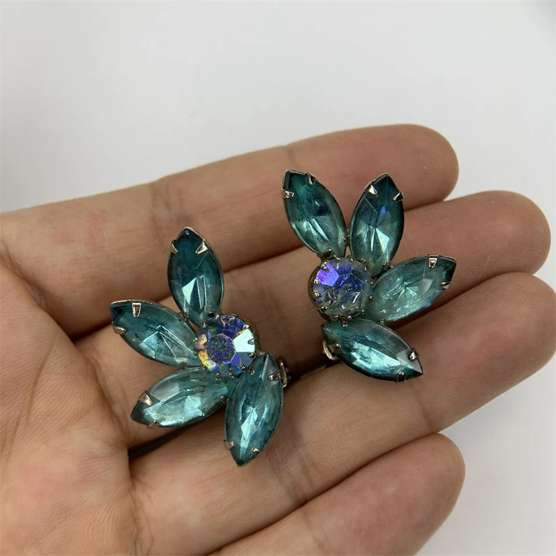 合金耳饰 蓝色莱茵石花朵耳环1-12【2070116-031】