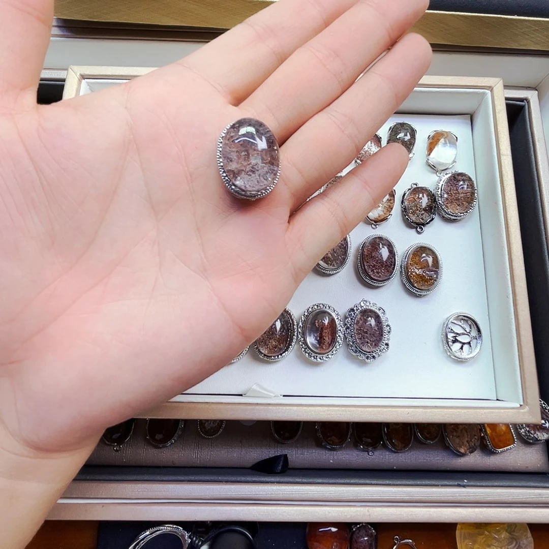 水晶戒指银S800镀金镶嵌肉*