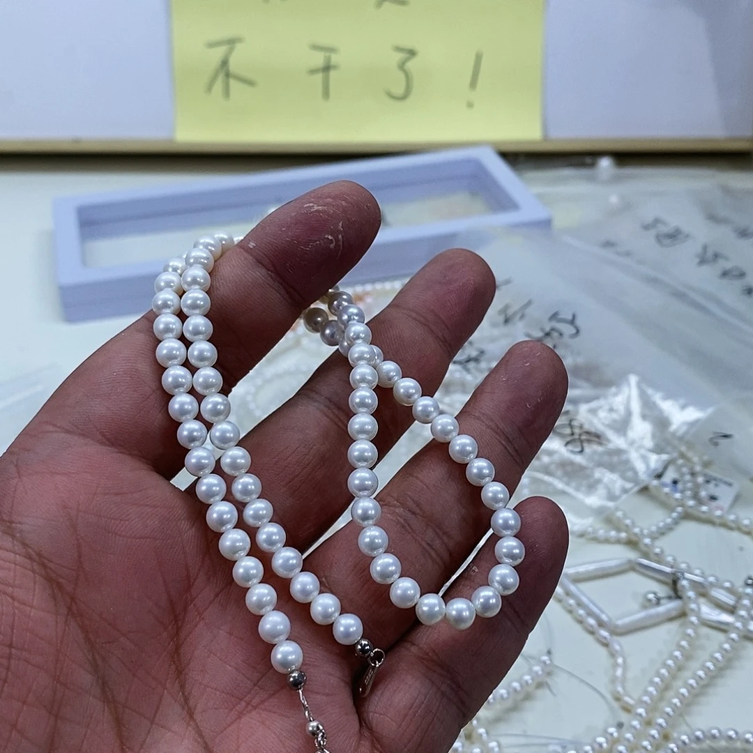 平***心淡水珍珠银S925镶嵌颈饰