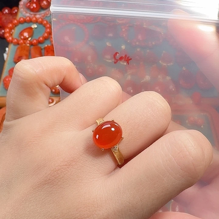 南红玛瑙银S925镶嵌戒指
