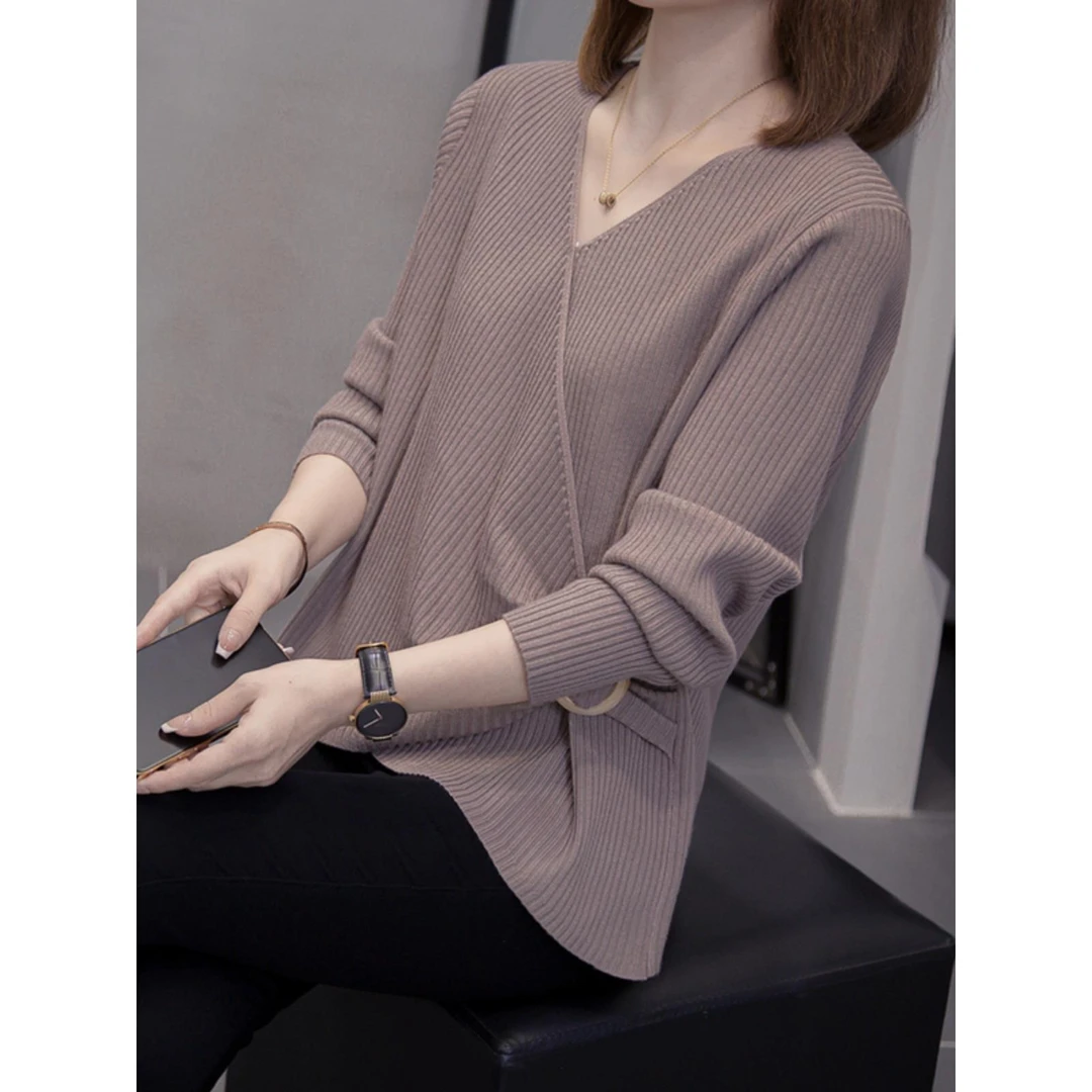 法式大码v领毛衣针织衫女秋冬2025新款胖mm高级感遮肚子内搭上衣