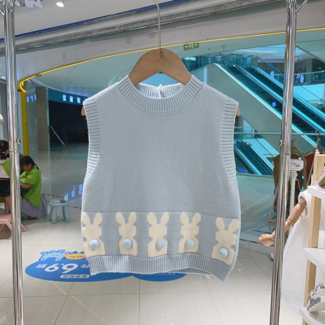 MOMOCO春季新款女童可爱小兔子时尚针织韩版百搭背心77520110001