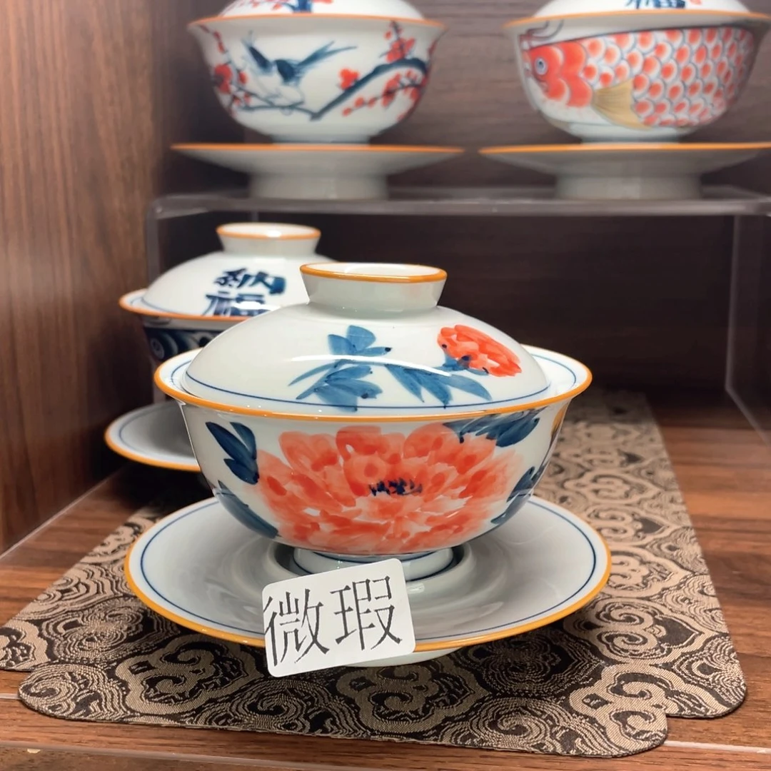 釉下手绘茶具微瑕