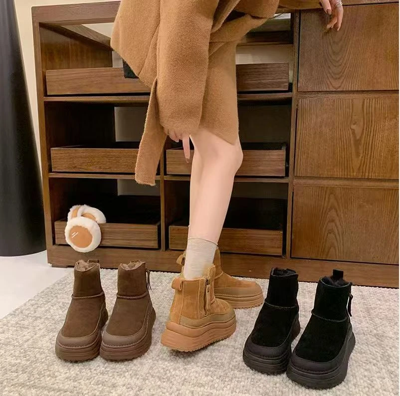 0971女款冬季时尚休闲百搭保暖加绒防滑耐磨厚底短筒雪地靴