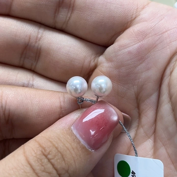 海水珍珠耳饰银S925镶嵌AK7-8mm