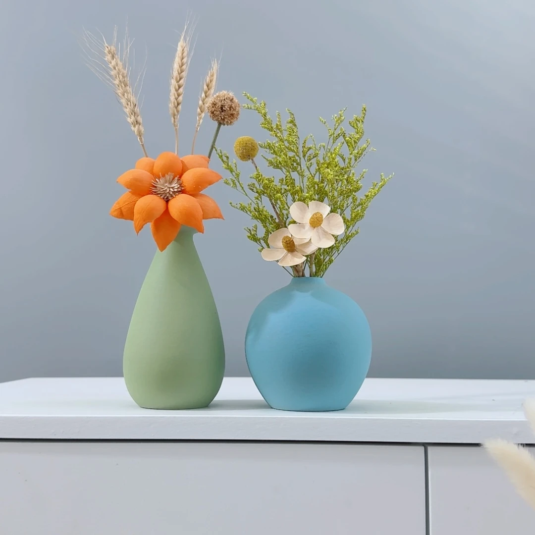 摆件陶瓷小花瓶含花总高约20-30cm