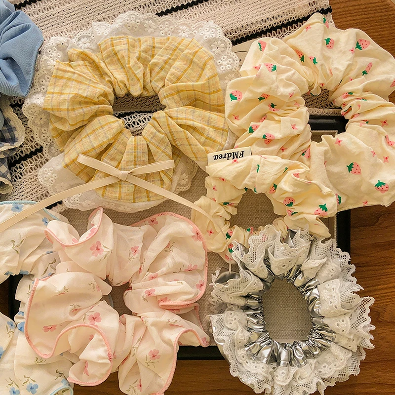 小女孩奶油碎花高级感大肠发圈宝宝发绳头饰儿童甜美皮筋头绳发饰