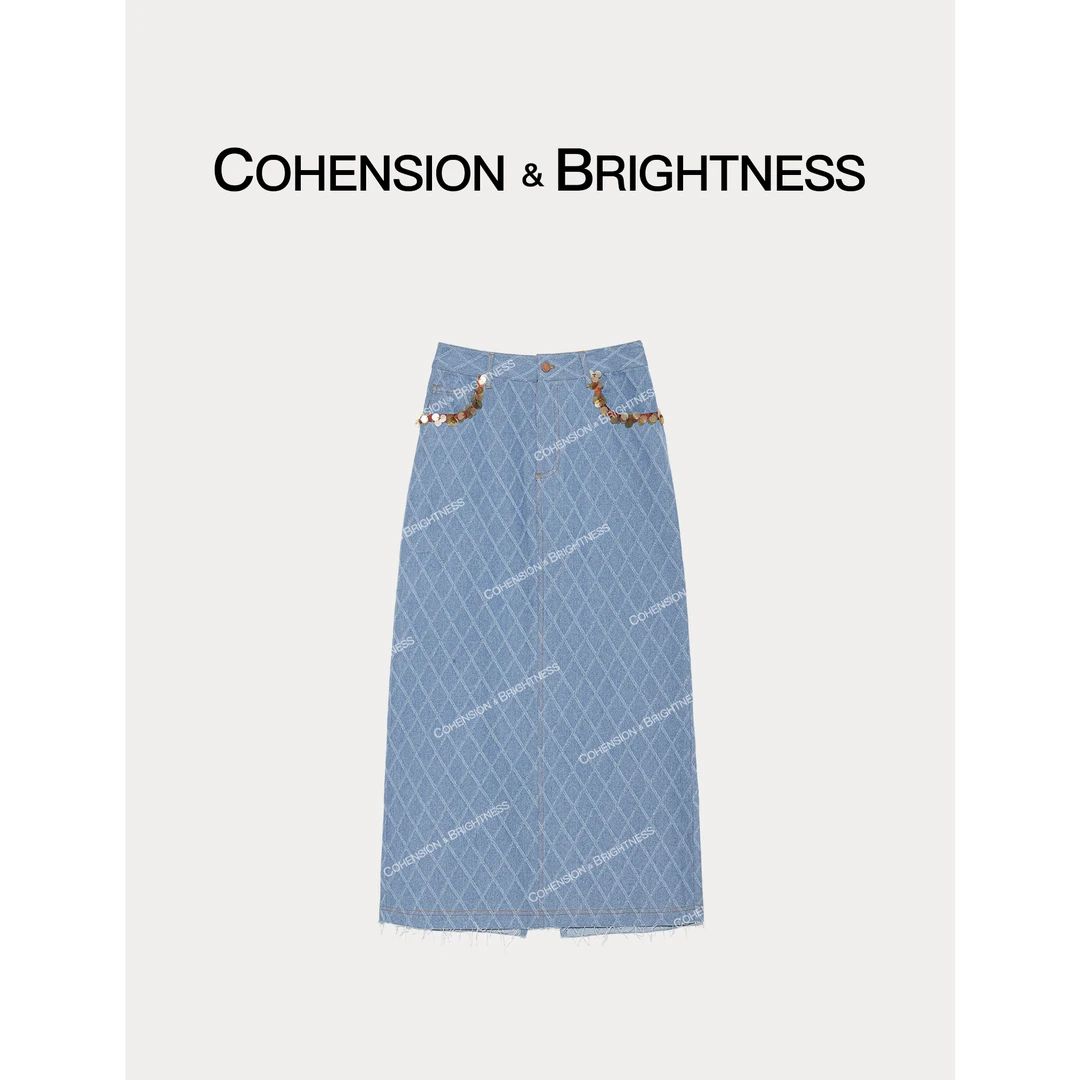 凝慧真的好【舒适假日】春夏新款高腰显瘦菱形格纹牛仔半身裙QR015