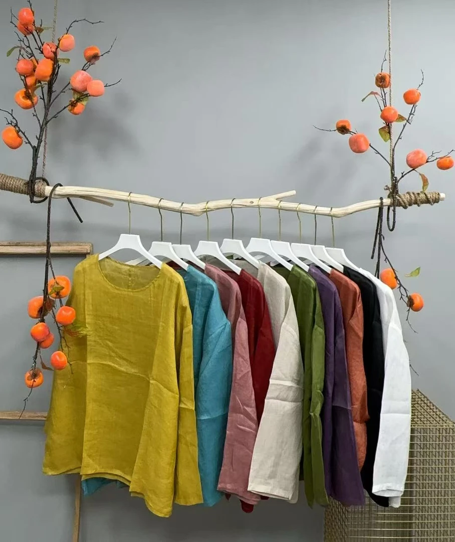 苎麻 圆领套头长袖小衫 151