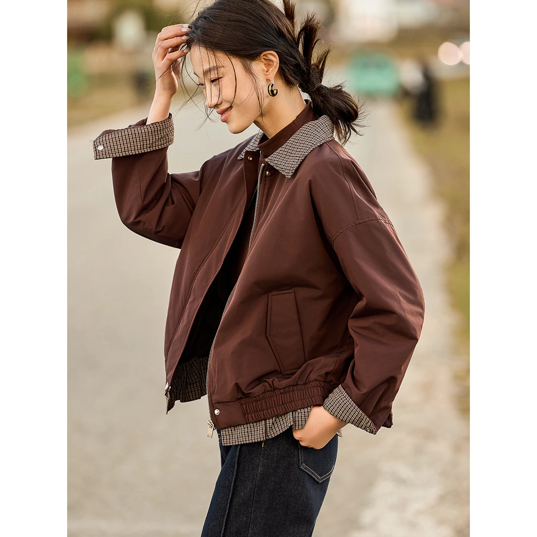 沫晗依美【嬉皮格纹知识分子】MIU撞色格纹系廓形感休闲外套棉服