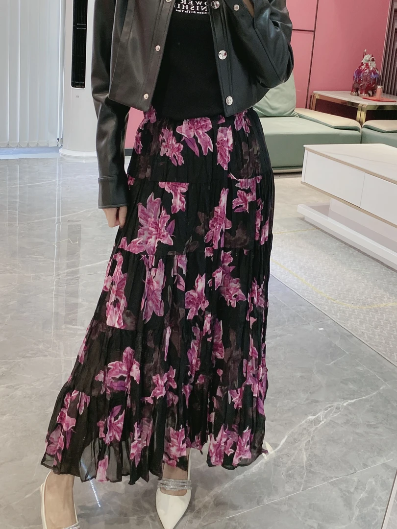 【金皇橦颜】松紧腰气质碎花半身裙3243