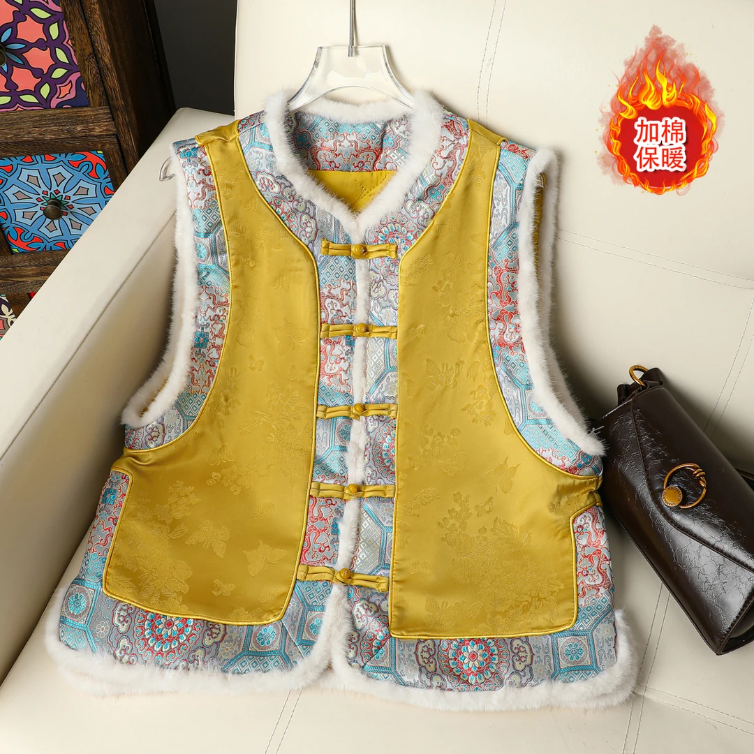 2025新款百搭风提花中式马夹嘻哈风保暖厚款马甲秋冬优雅风