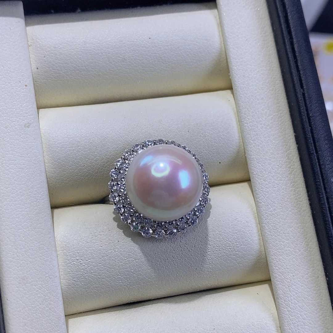 戒指银S925镶嵌淡水珍珠夏*?